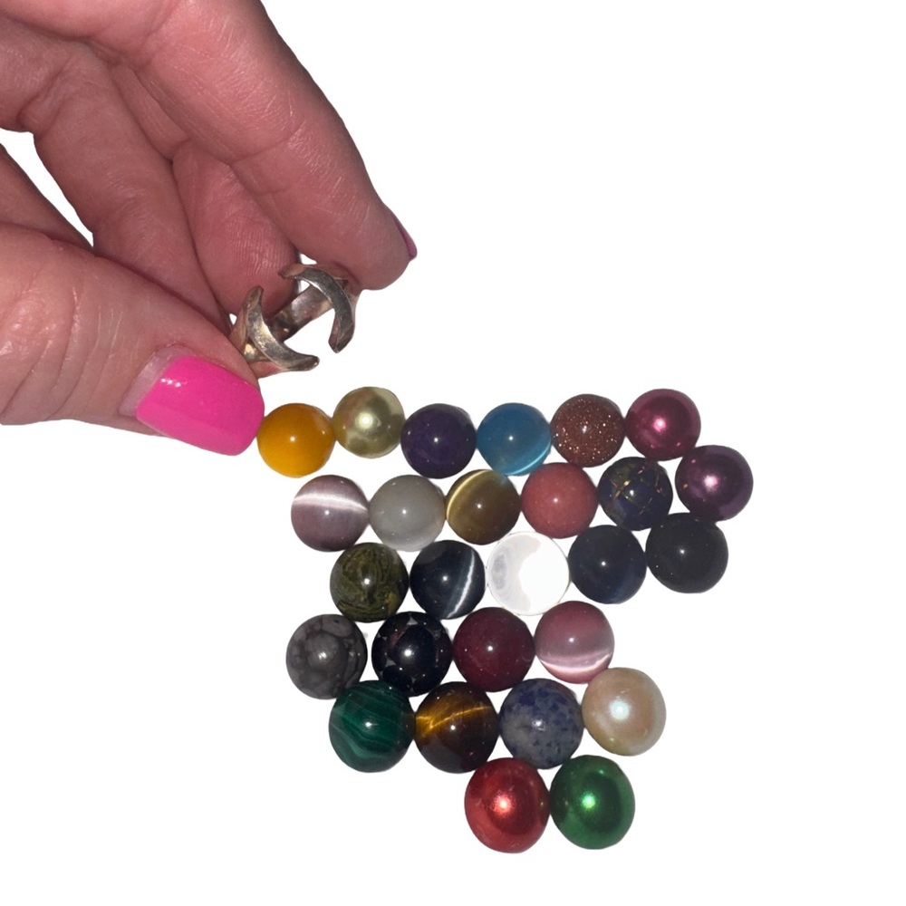 Interchangeable Stone Ring Set W/ 28 Colorful Mar… - image 2